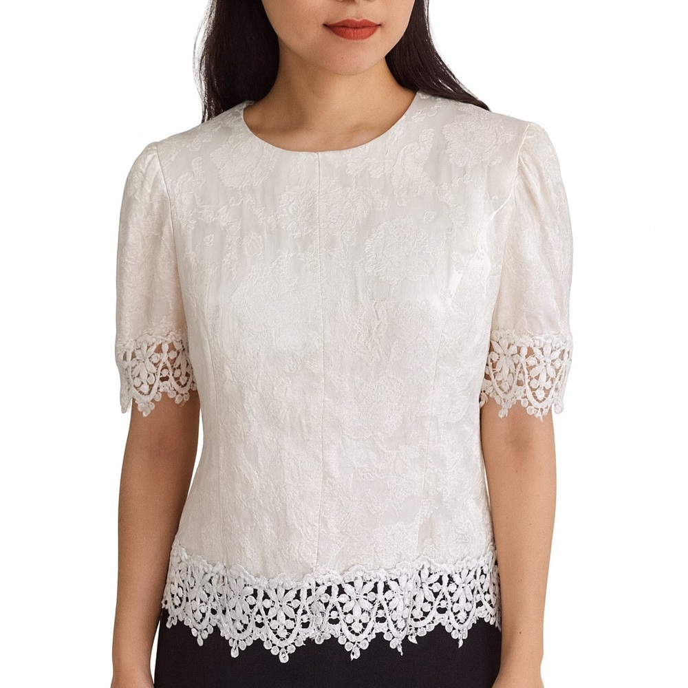 Vintage Nah Nah Collection Floral with Lace trim top with shoulder pads, Size 14